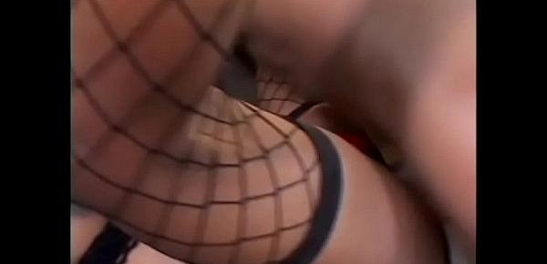  Sexy chocolate slut in stockings Ashley Brooks is fucked by long black cock